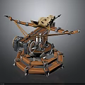 Medieval Catapult Weapon With Wooden Structure Metal Parts Ropes And Multi Tiered Base