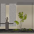 Modern Entryway Foyer Design With Wooden Textured Walls Small Tree And Black Ornament