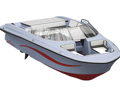 Modern Blue And Red Yacht With Transparent Windshield And Seating Area 3d model