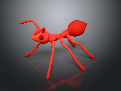 Red Ant 3D Model With Antennae Legs And Gray Background Reflection 3d model
