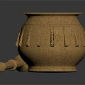 Golden Mortar And Pestle With Textured Exterior And Vertical Decorative Lines