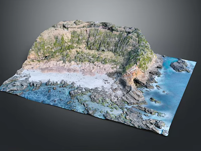 Natural Garden Landscape With Rocky Terrain Beach Water And Vegetated Hillside 3d model