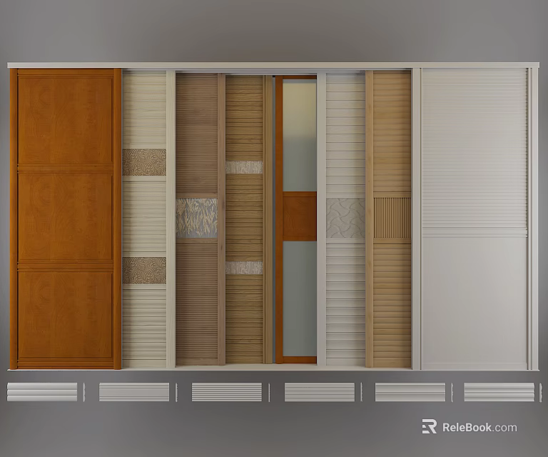 Various Modern Stylish Wardrobe Doors With Wooden Louvered And Textured Panels Designs 3d model 