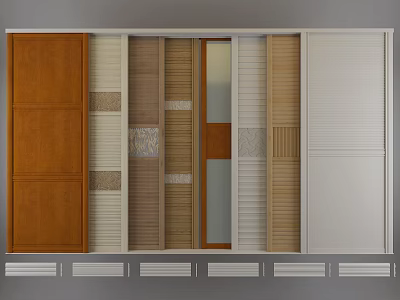 Various Modern Stylish Wardrobe Doors With Wooden Louvered And Textured Panels Designs 3d model