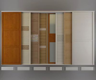 Various Modern Stylish Wardrobe Doors With Wooden Louvered And Textured Panels Designs 3d model