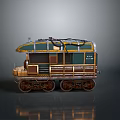 Vintage Train Model with Wooden Brown and Green Exterior Detailed Design on Wheels and Top