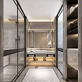 Modern Hotel Bathroom Interior Design With Glass Partition Vanity Mirror And Ambient Lighting