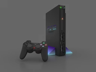 PS2 Home Entertainment Console With Black Wired Game Controller And Modern Gaming Design 3d model