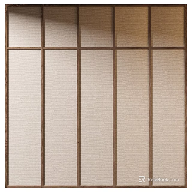 Traditional Wooden Wardrobe Interior With Beige Fabric Panels And Sliding Doors 3d model 