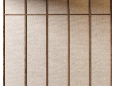 Traditional Wooden Wardrobe Interior With Beige Fabric Panels And Sliding Doors 3d model