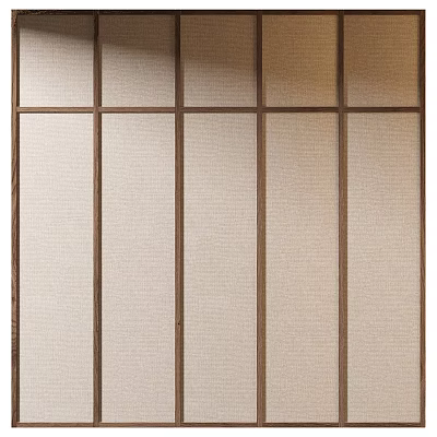 Traditional Wooden Wardrobe Interior With Beige Fabric Panels And Sliding Doors 3d model