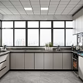 Modern Kitchen Interior Design With Large Windows City View Cabinets Countertop And Oven