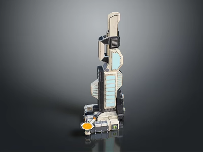 Modern Sci Fi Tower Structure With Blue Glass Windows And Orange Base Modules 3d model