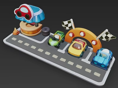 Cartoon Racing Scene Parking 3d model Cartoon Racing Scene Parking 3d model