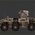 Military Armored Vehicle With Camouflage Paint Multiple Wheels Top Mounted Weapon Antennas And Observation Windows