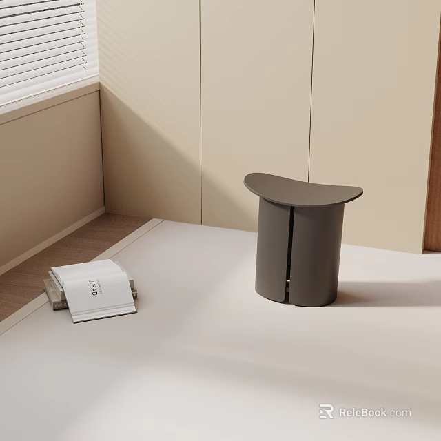 Modern Minimalist Gray Side Table With Curved Top On Light Colored Surface Near White Book 3d model 