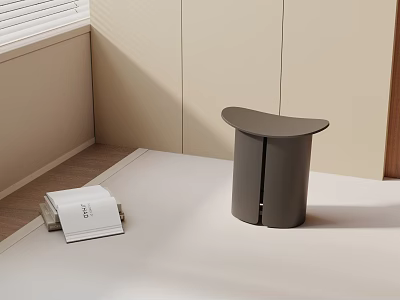 Modern Minimalist Gray Side Table With Curved Top On Light Colored Surface Near White Book 3d model