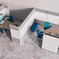 Modern Conference Room Interior With Partition Workstations Blue Chairs And Round Table 3d model