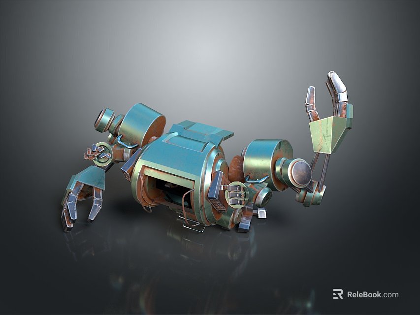 Game and Movie Robot Character With Metallic Teal Body Multiple Mechanical Arms And Circular Components 3d model 