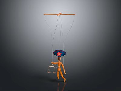 Intricate Puppet Sculpture With Orange Control Rods And Blue Balance Disk Design 3d model