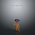 Intricate Puppet Sculpture With Orange Control Rods And Blue Balance Disk Design