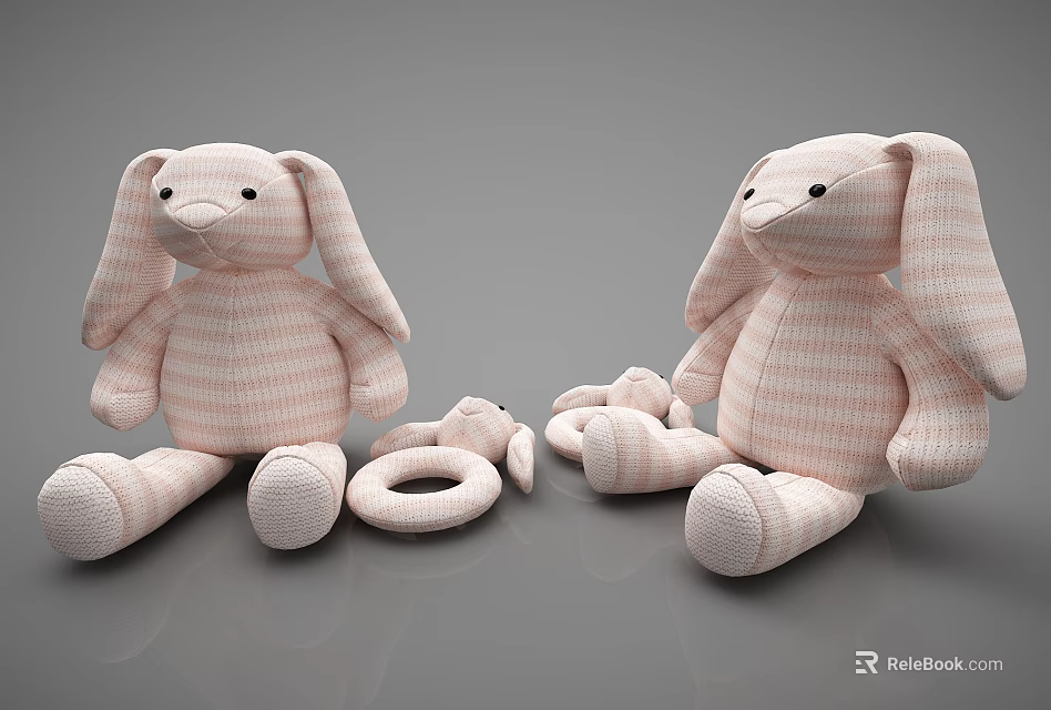 Pink Striped Plush Rabbit Stuffed Toys With Large And Small Sizes And Ring Toy 3d model 