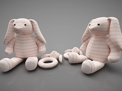 Pink Striped Plush Rabbit Stuffed Toys With Large And Small Sizes And Ring Toy 3d model