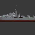 Gray Military Warship With Red Bottom Deck Turrets And Masts Structure 3d model