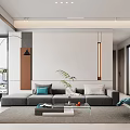 Modern Living Dining Room Interior With Blue Chair TV Wall Coffee Table And Potted Plant