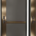 Modern Black Security Door Design With Gold Accent Stripes And Four Panel Layout 3d model