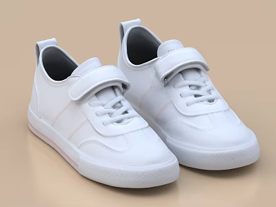 White Casual Shoes With Velcro Straps And Laces Simple Design For Daily Wear 3d model