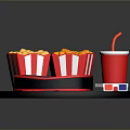 Delicious Movie Snack Set With Popcorn Fries Red Drink And 3D Glasses