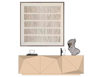 Geometric Console Table With Framed Abstract Painting And Decorative Figurines 3d model