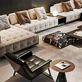 Modern Living Room Interior With Black Panel Wall Neutral Sofa And Coffee Table 3d model