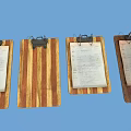 Three Wooden Clipboards With Metal Clips And Papers On Blue Background