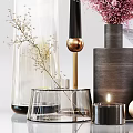 Stylish Decorative Ornament Set With Pink Dried Flowers Black Candles Vase And Bird Pattern Plate