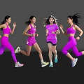 Four Women Running in Pink Sportswear Against Dark Background With Reflective Floor