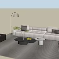 Modern Sofa Set With Coffee Tables Light Cushions Floor Lamp And Striped Rug