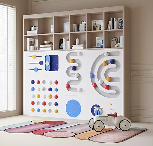 modern children's bookcase children's carpet 3d model
