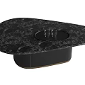 Oval Black Marble Coffee Table With Central Recessed Area And Black Leather Base 3d model