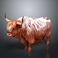 Highland Cow With Long Fluffy Brown Coat And Curved Horns