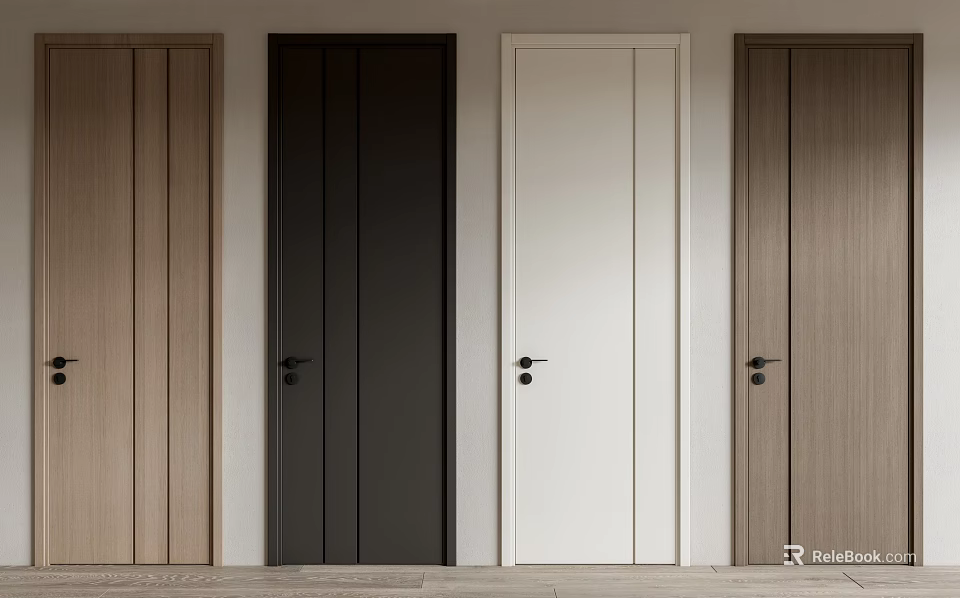 Hinged Doors in Various Colors and Wooden Finishes for Modern Home Interior 3d model 