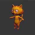 Cute Cartoon Orange Kitten in Standing Pose with Big Eyes on Gray Background
