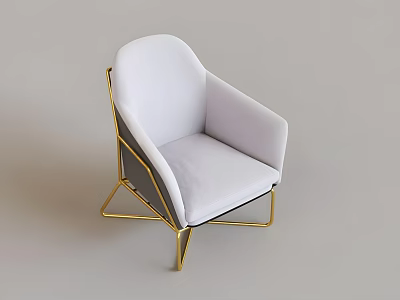 Modern White Upholstered Leisure Chair with Gold Metal Frame and Sleek Minimalist Design 3d model