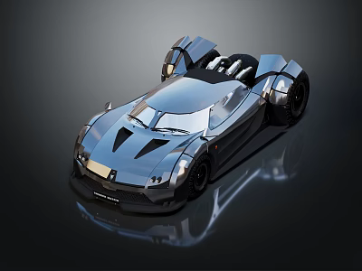 Futuristic Silver Sports Car With Sleek Aerodynamic Design And Open Top 3d model