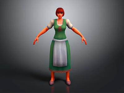 3D Game Movie Character With Red Hair Green Dress And White Apron Design 3d model