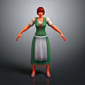3D Game Movie Character With Red Hair Green Dress And White Apron Design