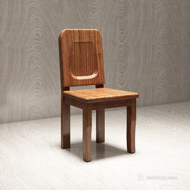 Solid Wood Dining Chair with Natural Wood Grain and Simple Curved Backrest Design 3d model 