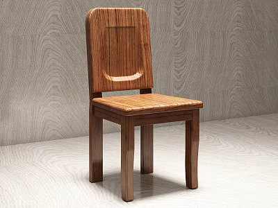 Solid Wood Dining Chair with Natural Wood Grain and Simple Curved Backrest Design 3d model