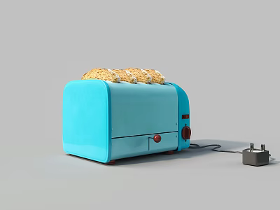 Blue Toaster Kitchen Appliance With Toasted Bread And Power Plug 3d model